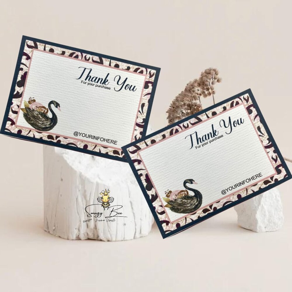 Watercolor Swan Note Cards Set of 100 Personalized with your business name
